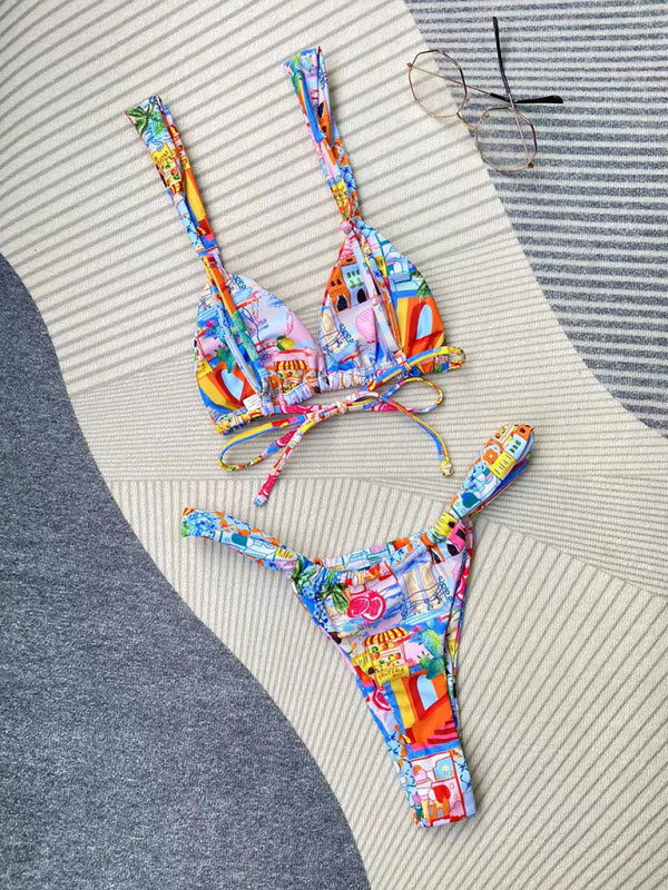 Women's fashion new printed strappy split bikini kakaclo