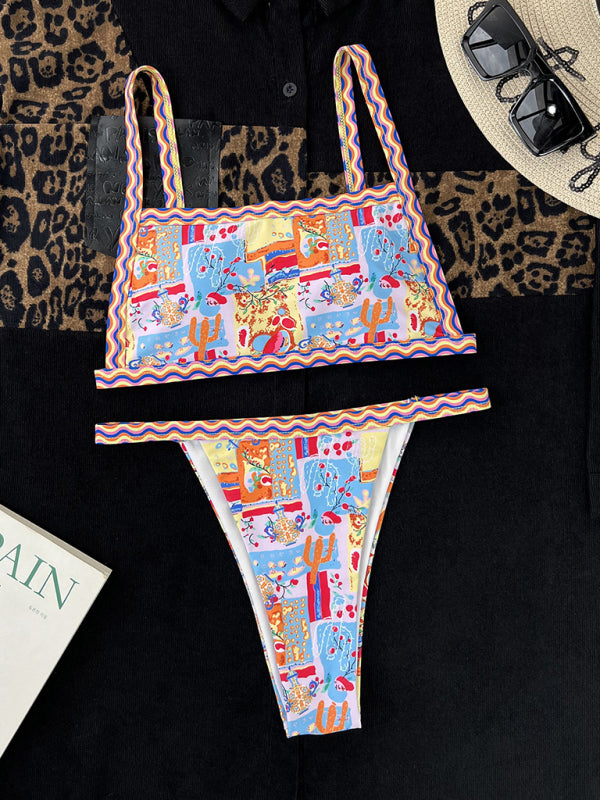Women's one-piece swimsuit bandeau style colorful ethnic print sexy bikini kakaclo