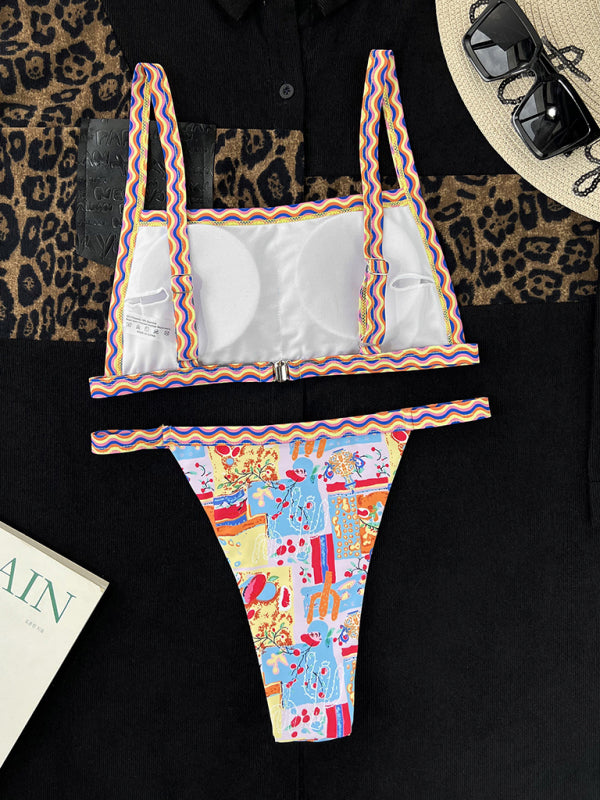 Women's one-piece swimsuit bandeau style colorful ethnic print sexy bikini kakaclo