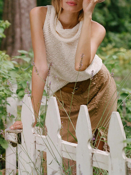 Blue Zone Planet |  Knitted Sleeveless Scarf Collar Sweater Vest BLUE ZONE PLANET