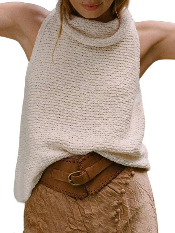 Blue Zone Planet |  Knitted Sleeveless Scarf Collar Sweater Vest BLUE ZONE PLANET