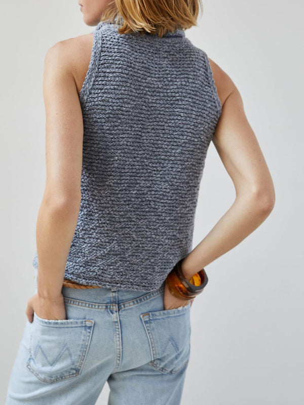 Blue Zone Planet |  Knitted Sleeveless Scarf Collar Sweater Vest BLUE ZONE PLANET
