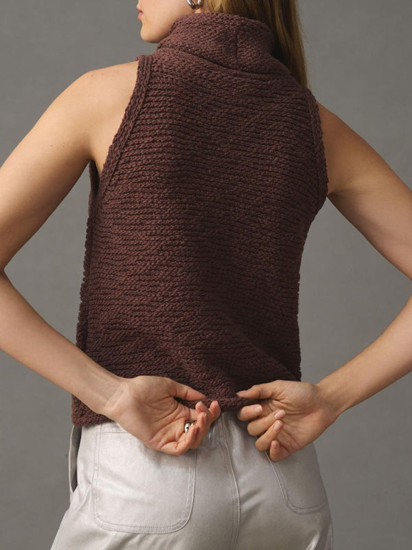 Blue Zone Planet |  Knitted Sleeveless Scarf Collar Sweater Vest BLUE ZONE PLANET