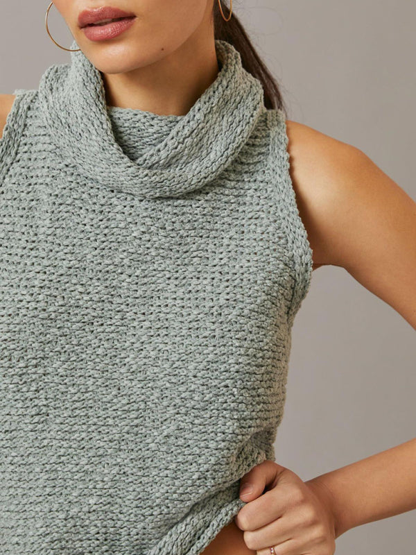 Blue Zone Planet |  Knitted Sleeveless Scarf Collar Sweater Vest BLUE ZONE PLANET