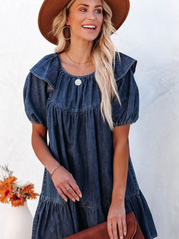 Blue Zone Planet | Loose solid color ruffle midi dress kakaclo