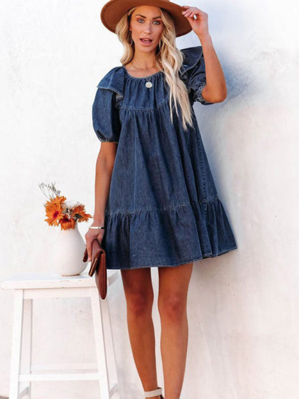 Blue Zone Planet | Loose solid color ruffle midi dress kakaclo