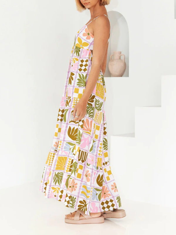 Women's fashion printed personalized back hollow suspender dress-TOPS / DRESSES-[Adult]-[Female]-2022 Online Blue Zone Planet