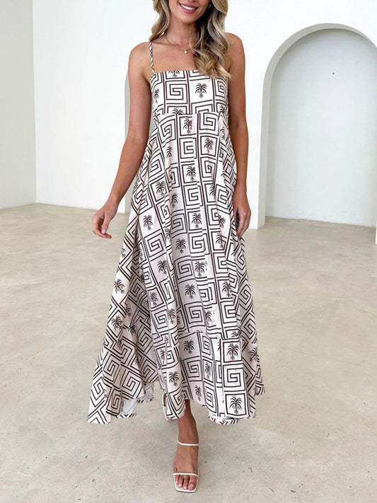 Women's fashion new style small fresh printed suspender dress BLUE ZONE PLANET