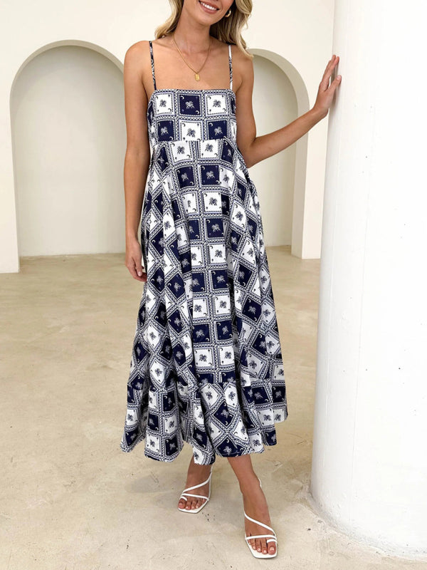Women's fashion new style small fresh printed suspender dress BLUE ZONE PLANET