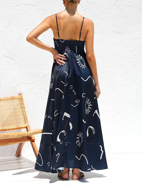 Women's fashion new style small fresh printed suspender dress BLUE ZONE PLANET