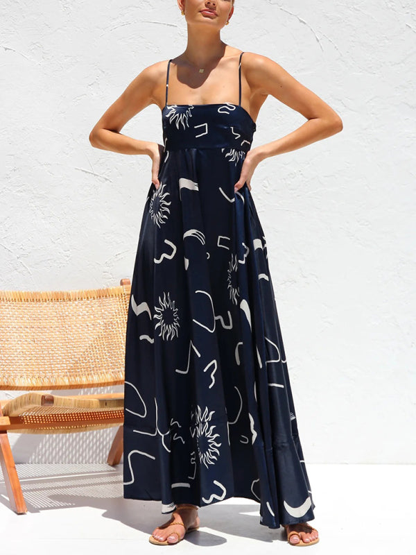 Women's fashion new style small fresh printed suspender dress BLUE ZONE PLANET