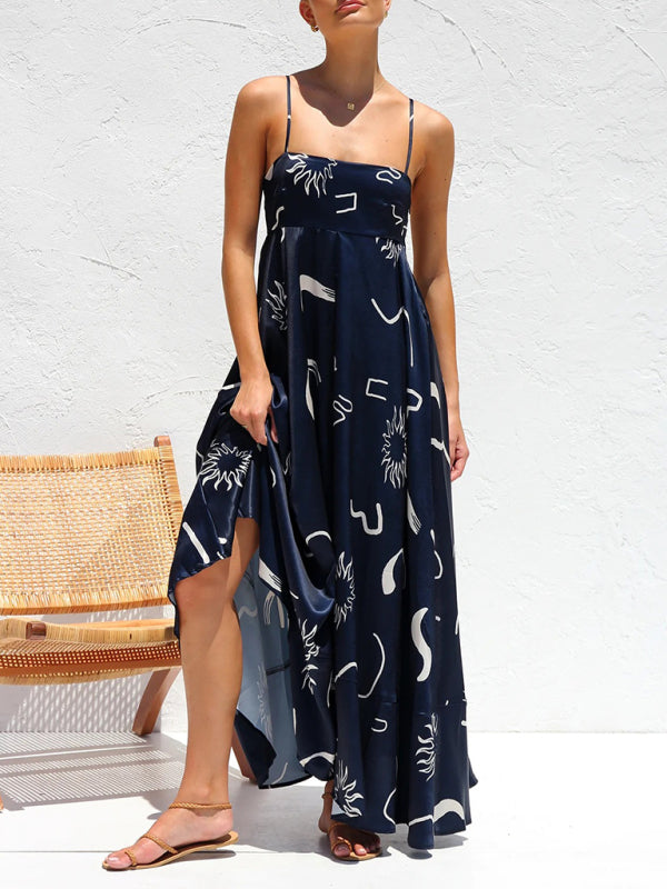 Women's fashion new style small fresh printed suspender dress BLUE ZONE PLANET