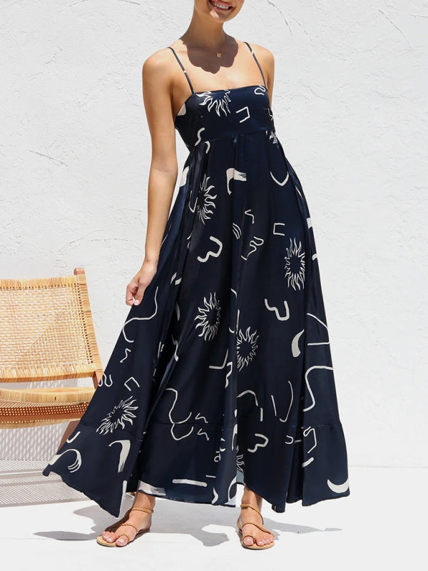 Women's fashion new style small fresh printed suspender dress BLUE ZONE PLANET