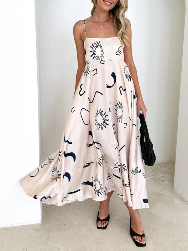 Women's fashion new style small fresh printed suspender dress BLUE ZONE PLANET