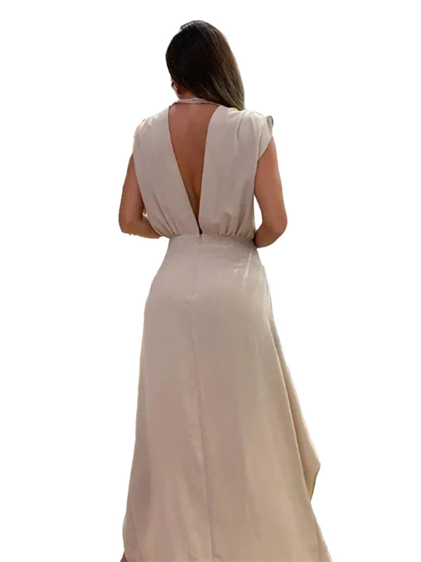 simple deep V-neck sleeveless double layer dress BLUE ZONE PLANET
