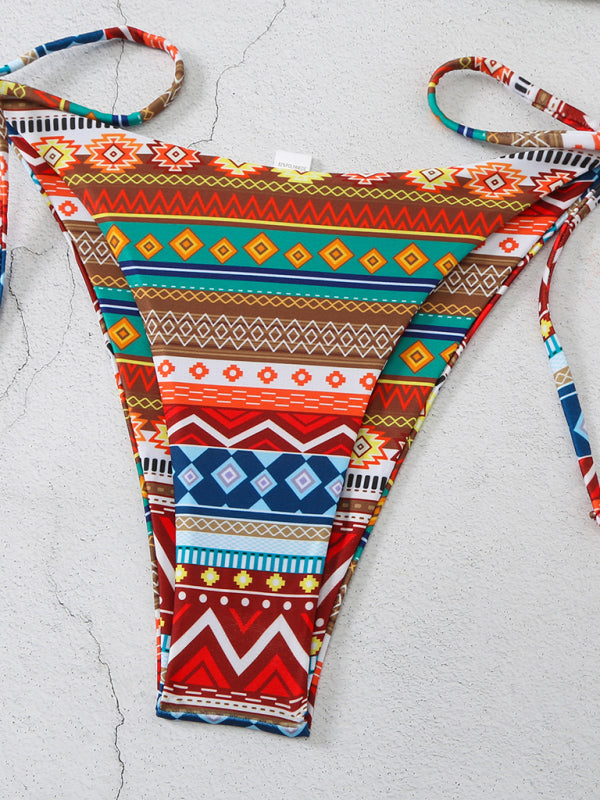 style halterneck lace-up adjustable briefs printed multi-color split bikini BLUE ZONE PLANET