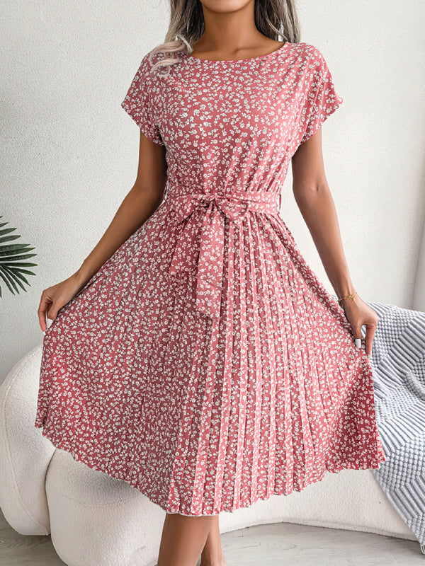 Blue Zone Planet |  Casual short-sleeved floral large hem pleated midi dress kakaclo