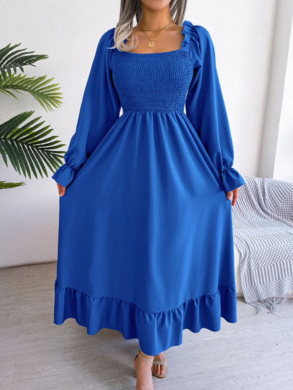 Blue Zone Planet |  Square neck flared midi dress with large ruffled hem kakaclo