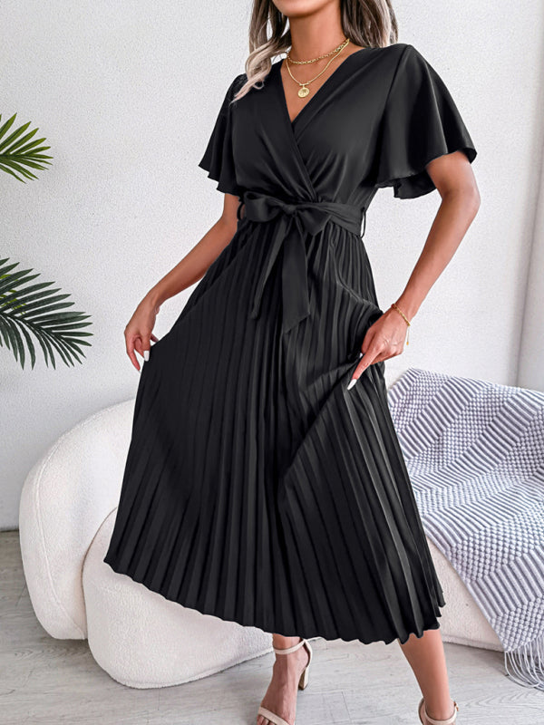 Blue Zone Planet |  Crossover V-neck pleated midi dress with wide hem kakaclo