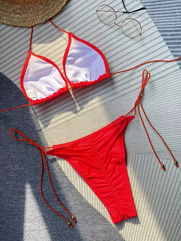 Blue Zone Planet |  bikini solid color rope strap swimsuit BLUE ZONE PLANET
