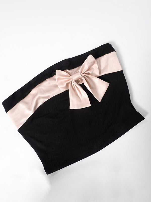 Women's new pink bow sleeveless tube top kakaclo
