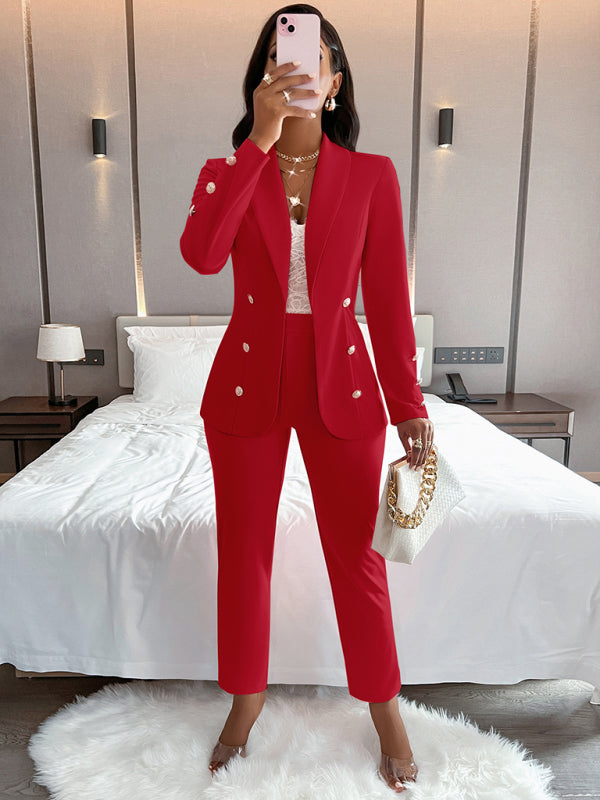 solid color suit collar double breasted suit BLUE ZONE PLANET