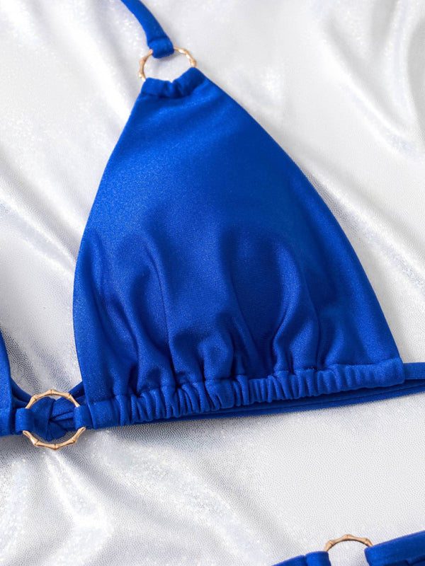 Blue Zone Planet |  metal ring beach strap spaghetti strap two-piece bikini BLUE ZONE PLANET