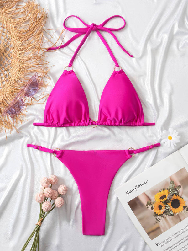 Blue Zone Planet |  metal ring beach strap spaghetti strap two-piece bikini BLUE ZONE PLANET