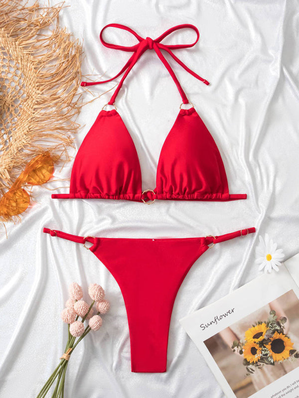 Blue Zone Planet |  metal ring beach strap spaghetti strap two-piece bikini BLUE ZONE PLANET