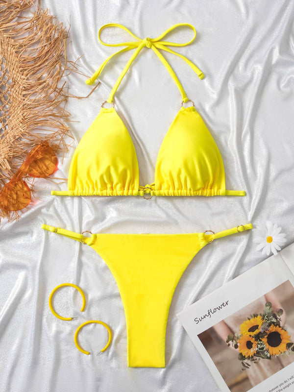 Blue Zone Planet |  metal ring beach strap spaghetti strap two-piece bikini BLUE ZONE PLANET