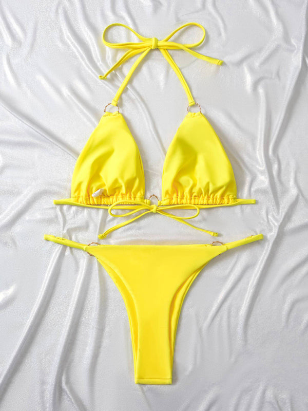 Blue Zone Planet |  metal ring beach strap spaghetti strap two-piece bikini BLUE ZONE PLANET