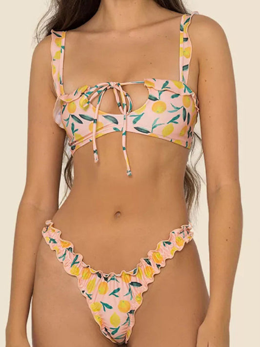 Blue Zone Planet | Beach lace spaghetti strap two-piece bikini kakaclo