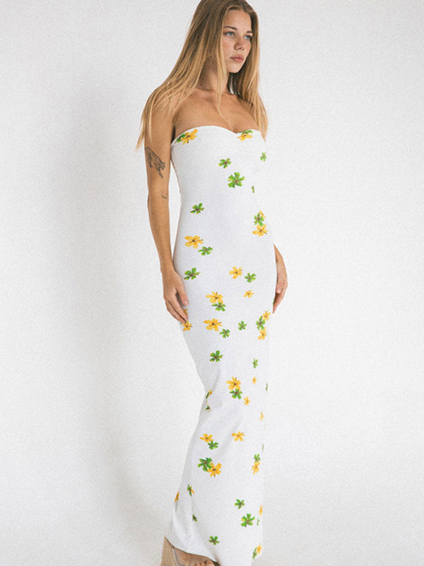 floral print high waist tube top long dress kakaclo