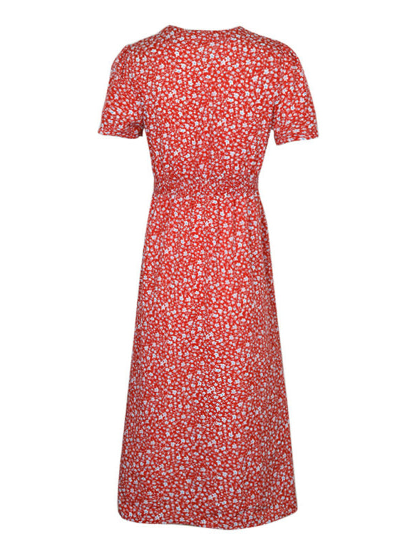 v-neck floral slit short-sleeved dress BLUE ZONE PLANET