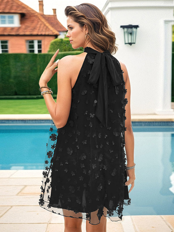 style loose halterneck dress with flower decoration BLUE ZONE PLANET