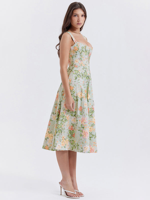Blue Zone Planet |  Slim Spaghetti Strap Slit Floral Dress BLUE ZONE PLANET