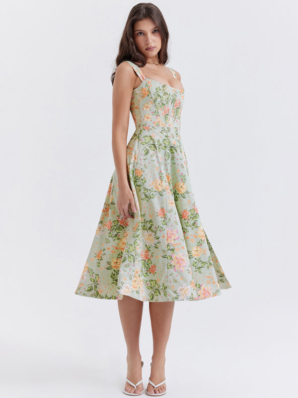 Blue Zone Planet |  Slim Spaghetti Strap Slit Floral Dress BLUE ZONE PLANET
