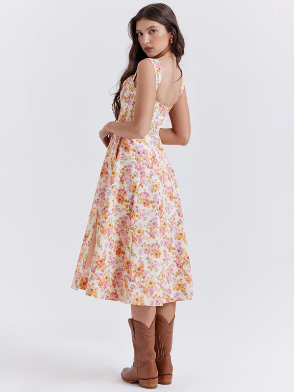 Blue Zone Planet |  Slim Spaghetti Strap Slit Floral Dress BLUE ZONE PLANET