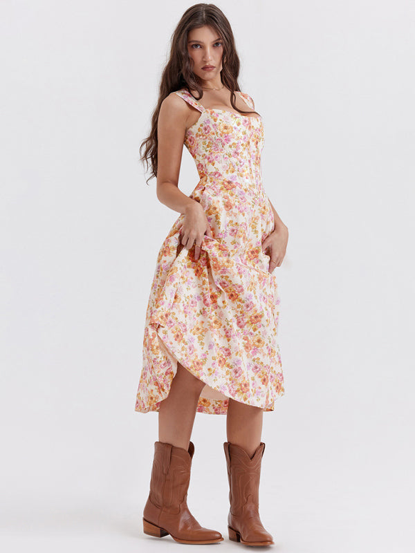 Blue Zone Planet |  Slim Spaghetti Strap Slit Floral Dress BLUE ZONE PLANET