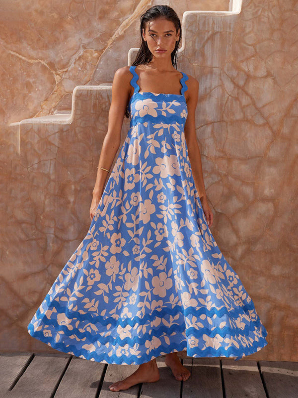 Blue Zone Planet |  spaghetti strap long printed long dress BLUE ZONE PLANET