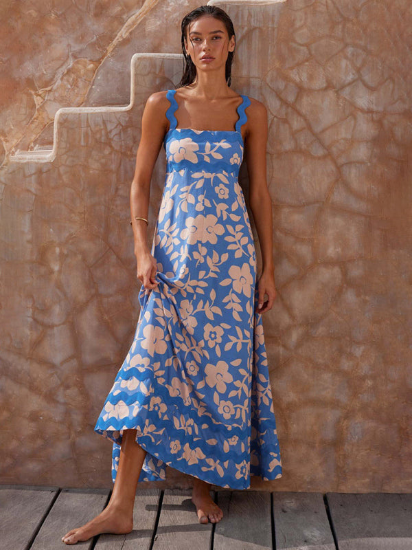 Blue Zone Planet |  spaghetti strap long printed long dress BLUE ZONE PLANET
