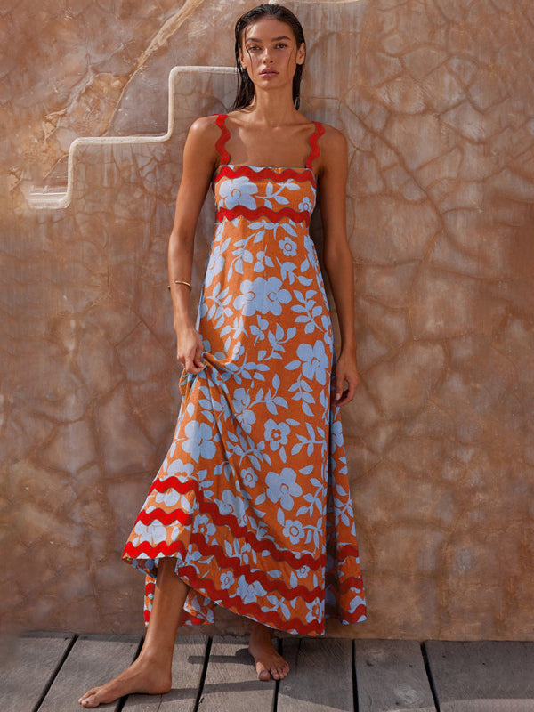 Blue Zone Planet |  spaghetti strap long printed long dress BLUE ZONE PLANET