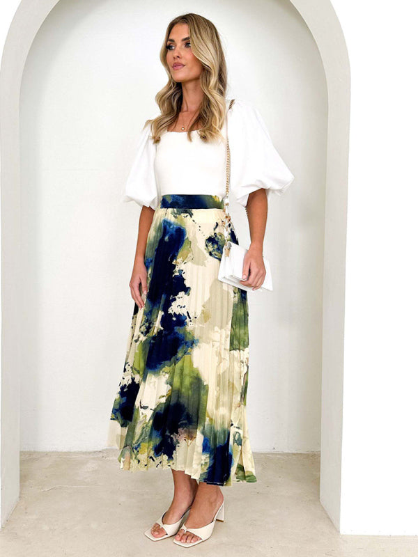 Blue Zone Planet |  printed draped A-line pleated skirt BLUE ZONE PLANET