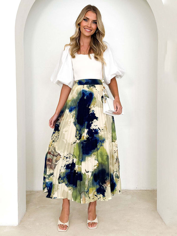 Blue Zone Planet |  printed draped A-line pleated skirt BLUE ZONE PLANET