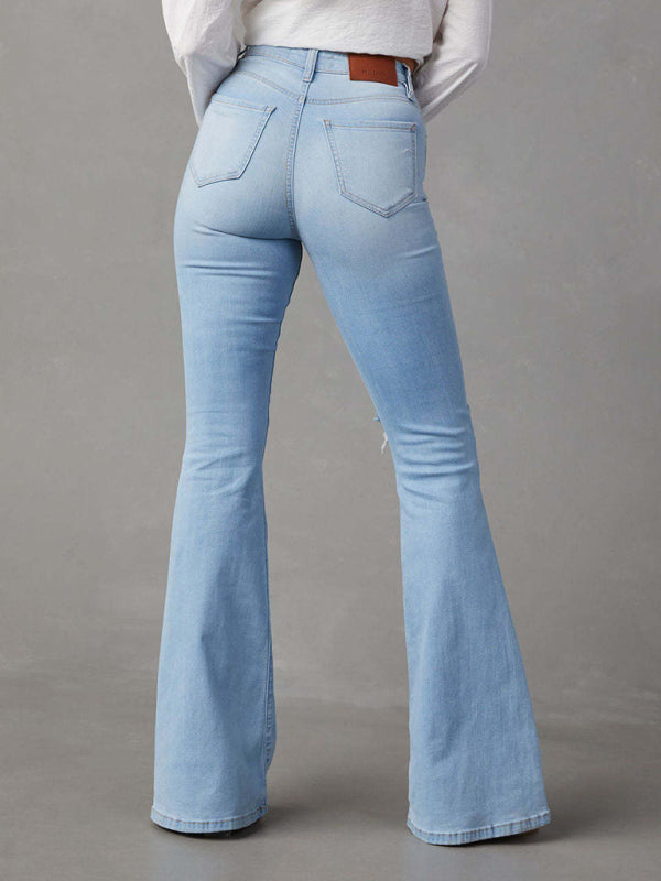 Blue Zone Planet | washed ripped high-waisted denim wide-leg trousers BLUE ZONE PLANET