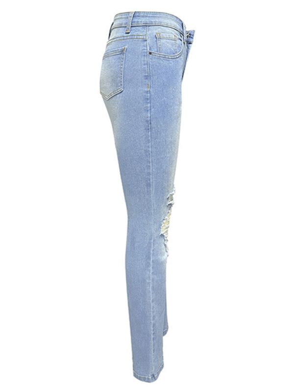 Blue Zone Planet | washed ripped high-waisted denim wide-leg trousers BLUE ZONE PLANET