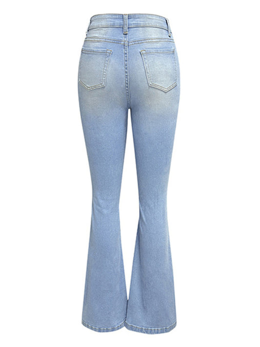 Blue Zone Planet | washed ripped high-waisted denim wide-leg trousers BLUE ZONE PLANET