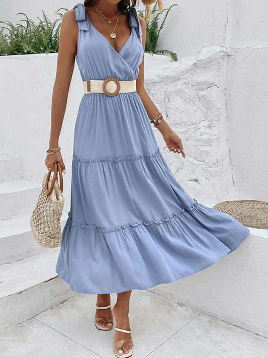 Blue Zone Planet |  New new solid color spaghetti strap high waist dress BLUE ZONE PLANET