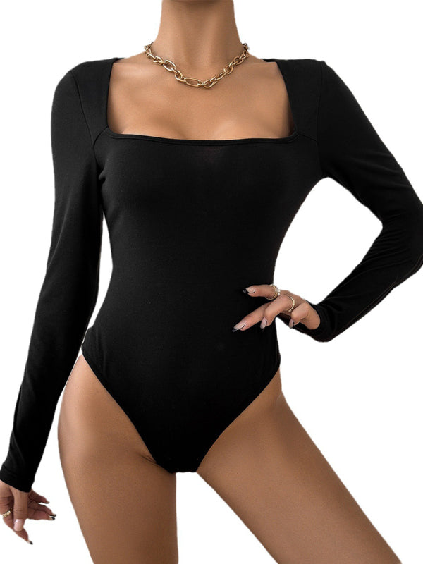 solid color slim long sleeve one-piece bodysuits BLUE ZONE PLANET