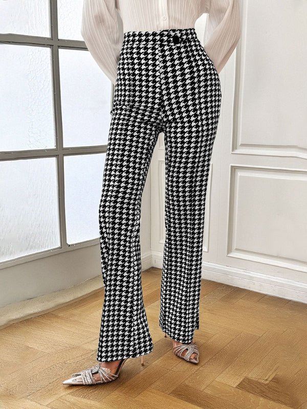 Style Houndstooth Straight Commuting Trousers BLUE ZONE PLANET